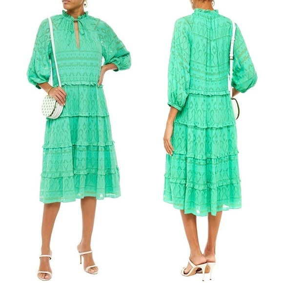 Alice + Olivia Layla tiered fil coupé silk and cotton-blend midi dress Small - Picture 1 of 13